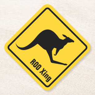 Kangaroo Warning Sign Paper Coaster