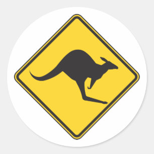 Kangaroo Warning Sign Round Stickers Seals