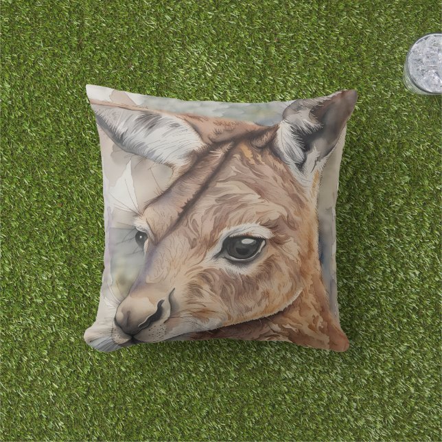 Kangaroo Watercolor Art  Cushion (Grass)