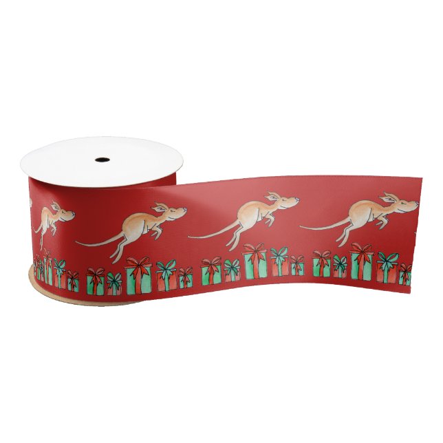 Kangaroo watercolor art patterned ribbon satin ribbon (Spool)