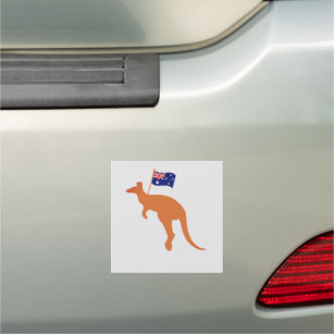 kangaroo with australian flag light grey car magnet