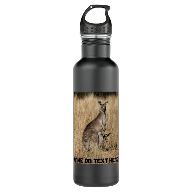Kangaroo with Baby Joey in Pouch 710 Ml Water Bottle (Front)