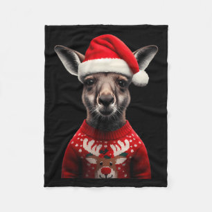 Kangaroo With Santa Hat Christmas Australia Xmas Z Fleece Blanket