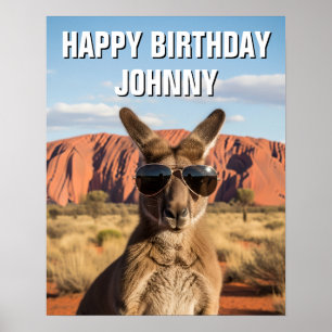 Kangaroo with sunglasses at Uluru Australia Poster