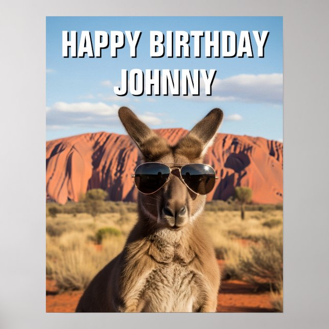 Kangaroo with sunglasses at Uluru Australia Poster (Front)