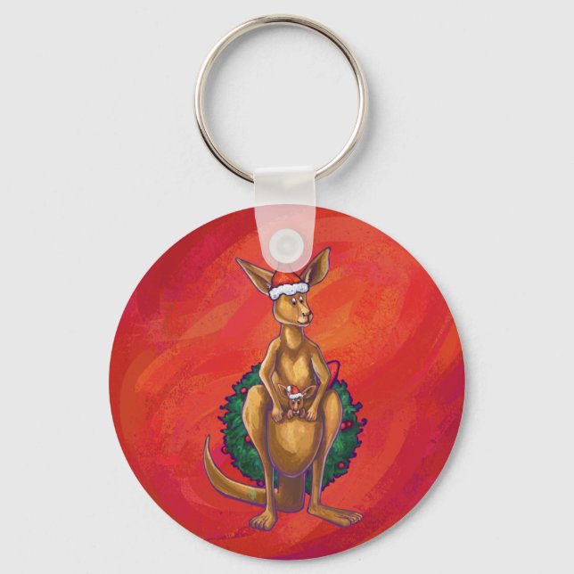 Kangaroo Xmas On Red Key Ring (Front)