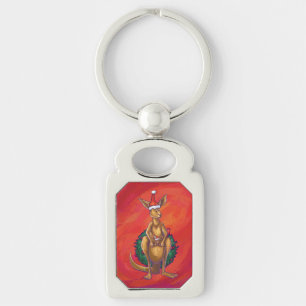 Kangaroo Xmas On Red Key Ring