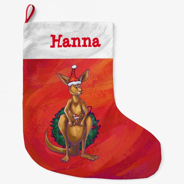 Kangaroo Xmas On Red Large Christmas Stocking (Front)