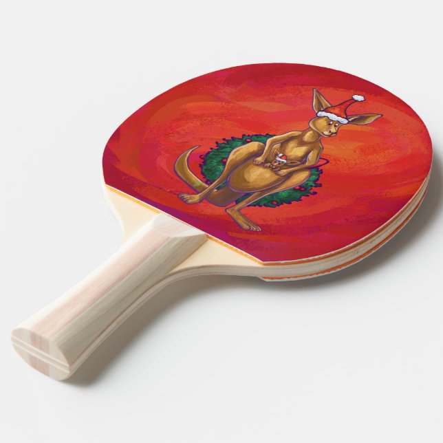 Kangaroo Xmas On Red Ping Pong Paddle (Front Angle)
