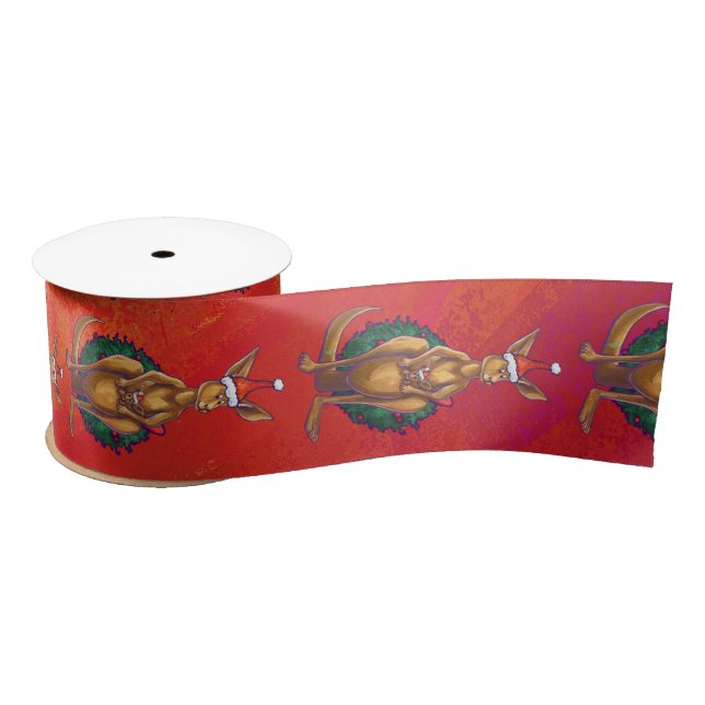Kangaroo Xmas On Red Satin Ribbon (Spool)