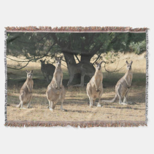 Kangaroos Standing in a Row Australian Souvenir Throw Blanket