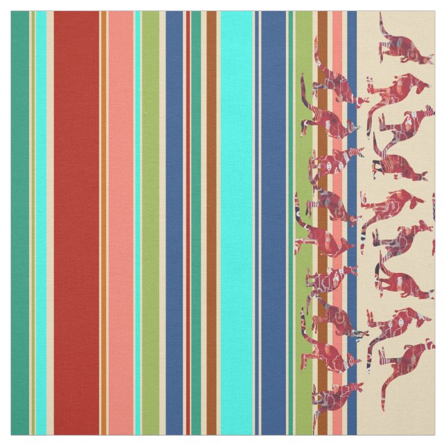 Kangaroos & Stripes Pattern + your ideas Fabric (Swatch)