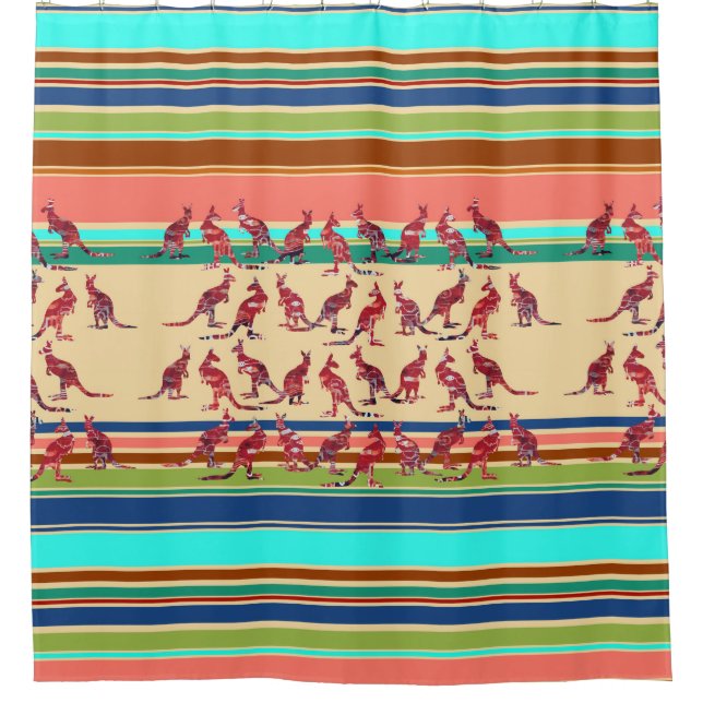 Kangaroos & Stripes Pattern + your ideas Shower Curtain (Front)
