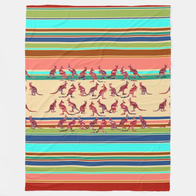 Kangaroos & Strips Pattern + ypor ideas Fleece Blanket (Front)
