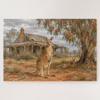 Kangaroos under gumtree farmhouse jigsaw puzzle