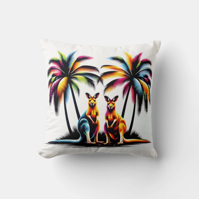 Kangaroos under palm trees in Australia Cushion (Front)