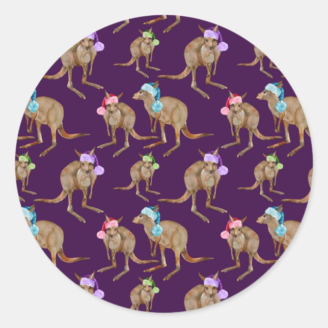 Kangaroos with Santa Hats Classic Round Sticker (Front)