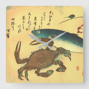 Kani or Kegani & Saba - Hiroshige's Japanese Fish Square Wall Clock