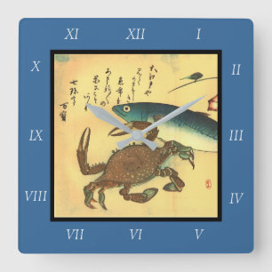 Kani or Kegani & Saba - Hiroshige's Japanese Fish Square Wall Clock