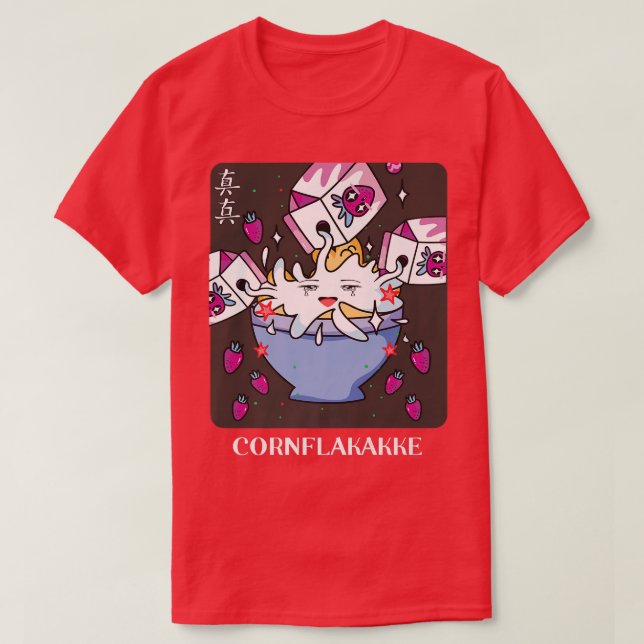 Kanji Anime Strawberry Milk Cornflakakke Japan nau T-Shirt (Design Front)