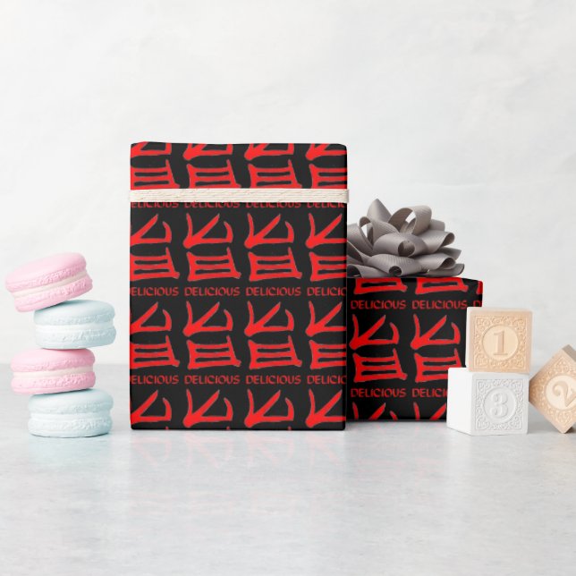 Kanji Delicious red black matte wrapping paper (Baby Shower)