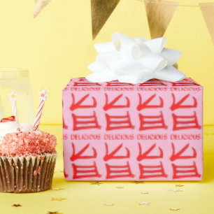 Kanji Delicious red pink glossy wrapping paper