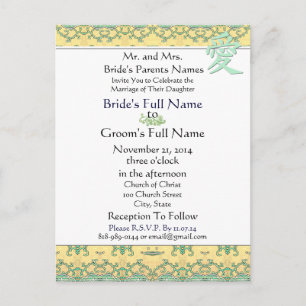 Kanji For Love on Gold Wedding Invitation Postcard