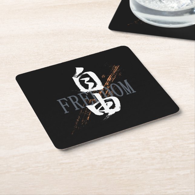 Kanji Jiyu/Freedom Japanese Calligraphy Square Paper Coaster (Angled)