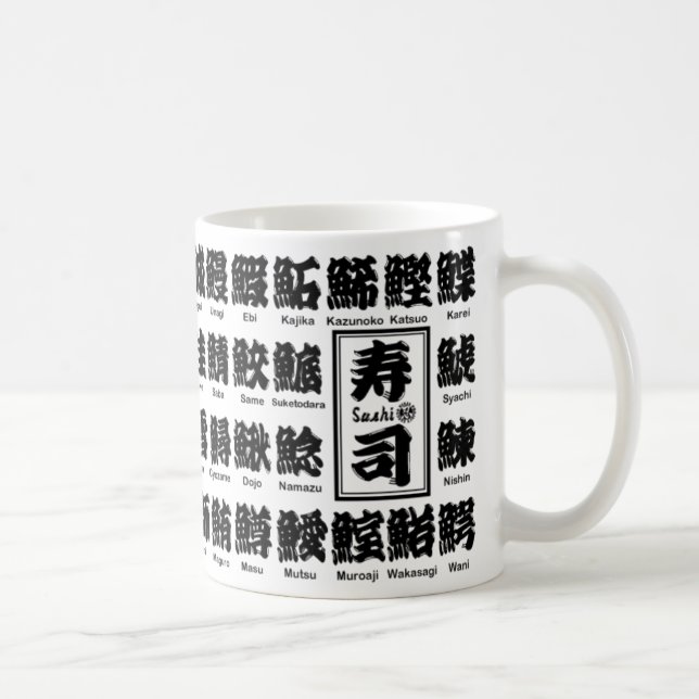 [Kanji] many kind of fishes for Sushi Coffee Mug (Right)