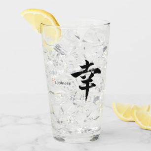 Kanji Sachi/Happiness Japanese Calligraphy Glass