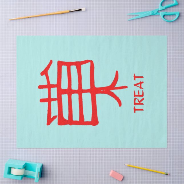 Kanji Treat red teal tissue paper (Craft)