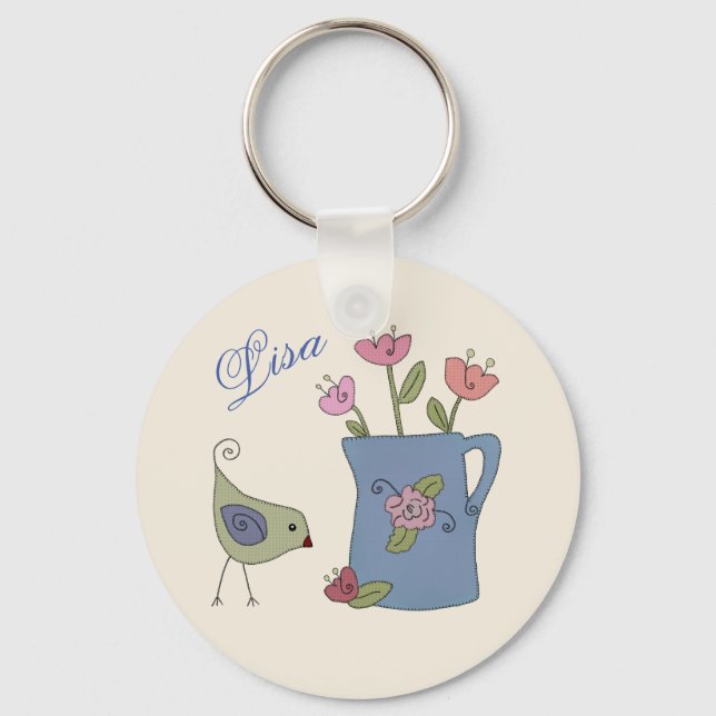 Kanne mit Vogel personalisiert Key Ring (Front)