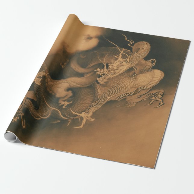 Kanō Hōgai Two Dragons in Clouds Wrapping Paper (Unrolled)