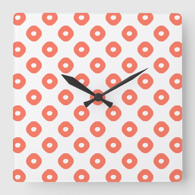 "Kanoko" Fawn Spot Pattern Salmon Pink Square Wall Clock (Front)