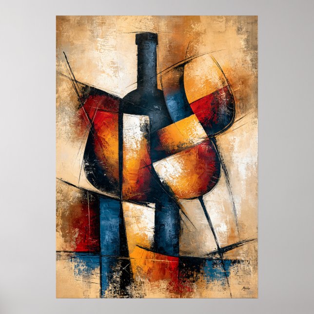 Kanpai Wine Forms Japanese Geometric Abstract Poster (Front)