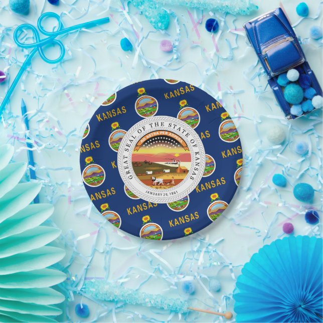 Kansan Flag & Seal, Flag of Kansas Paper Plate (Party)