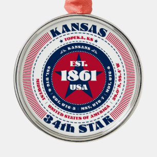 Kansas 34th State Christmas Ornament