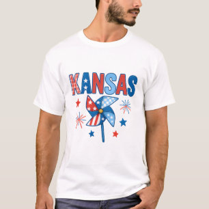 Kansas 4th of July T-Shirt – Patriotic Pinwheel