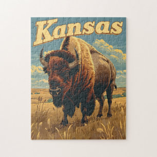 Kansas Bison Vintage Jigsaw Puzzle