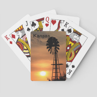 Kansas Blazing orange Sunset with a Windmill Playing Cards