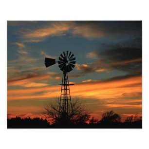 Kansas Christmas 2021 Windmill Sunset Enlargement Photo Print