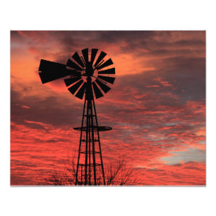 Kansas Christmas EVE 2021 Windmill Sunset  Photo Print