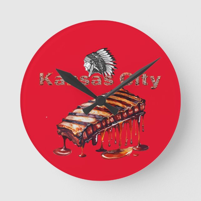 Kansas City - BBQ Ribs and Indian Chief Round Clock (Front)