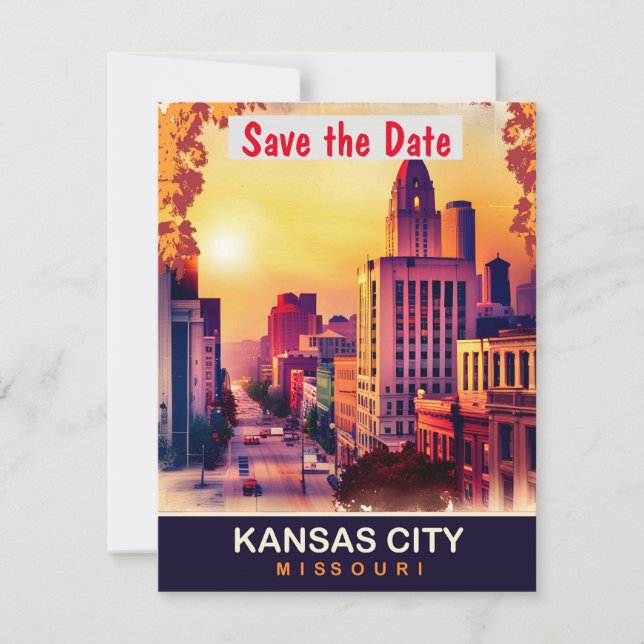 Kansas City Downtown, Travel Postcard,  Save The Date (Front)