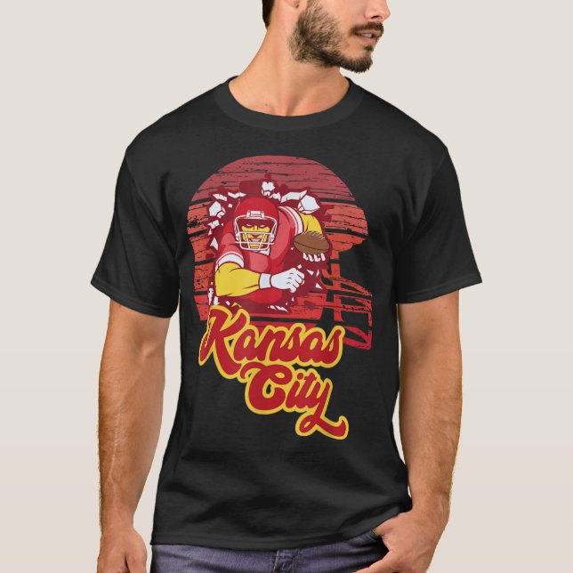 Kansas City Football Retro Sunset Helmet Chief BBQ T-Shirt (Front)
