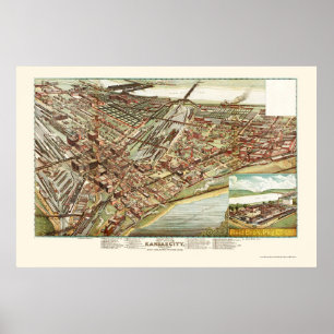 Kansas City, KS Panoramic Map - 1895 Poster