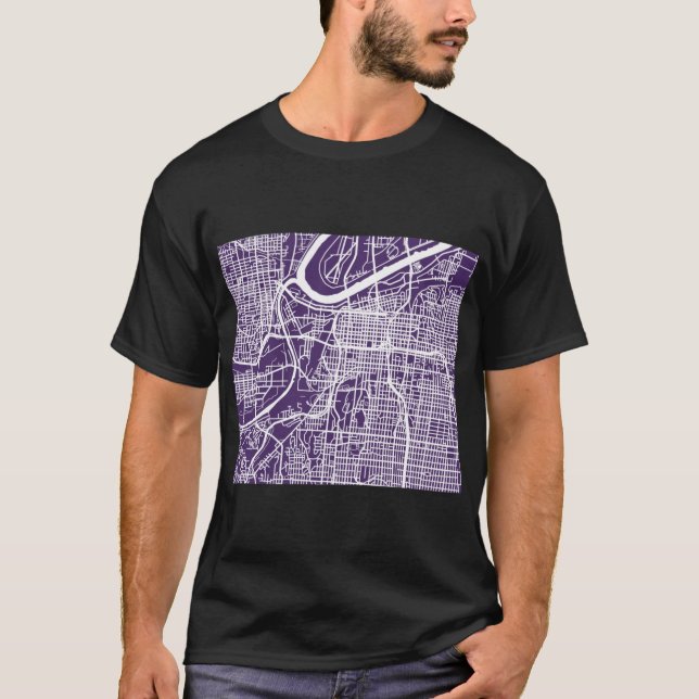 Kansas City Map Dark Purple T-Shirt (Front)