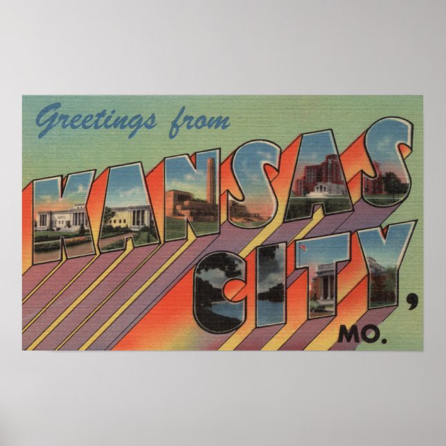 Kansas City, Missouri - Large Letter Scenes Poster (Front)