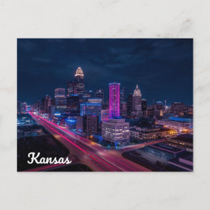 Kansas City Missouri Skyline Night Postcard