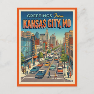 Kansas City MO Greetings Retro Main St Postcard